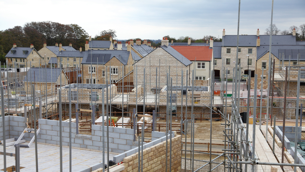 New pitched roofs installed on a new build housing project