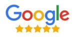 A google logo with five stars on it, symbolizing a new roof rating.